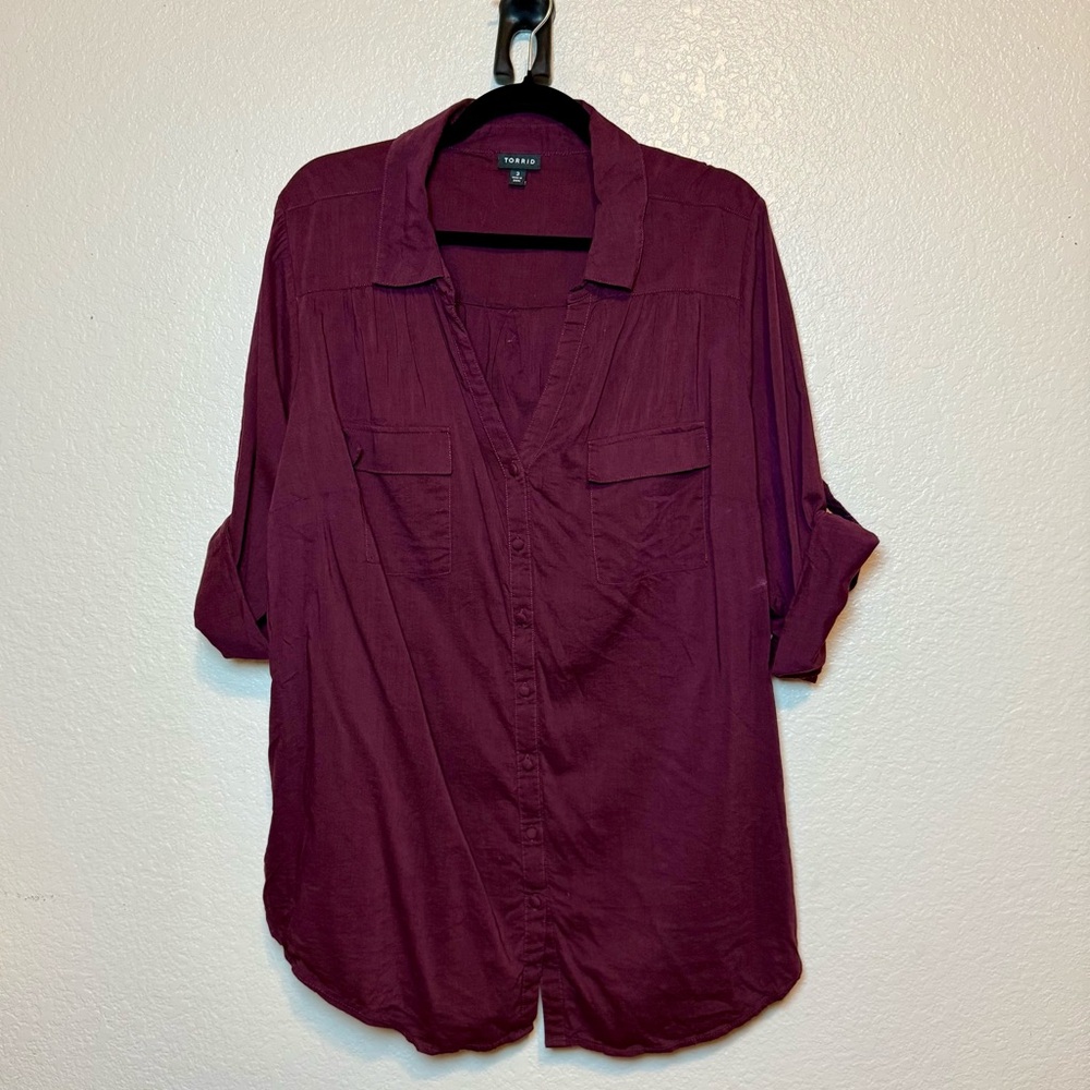 Torrid Cotton Blend Split Neck Button Up Blouse G… - image 11